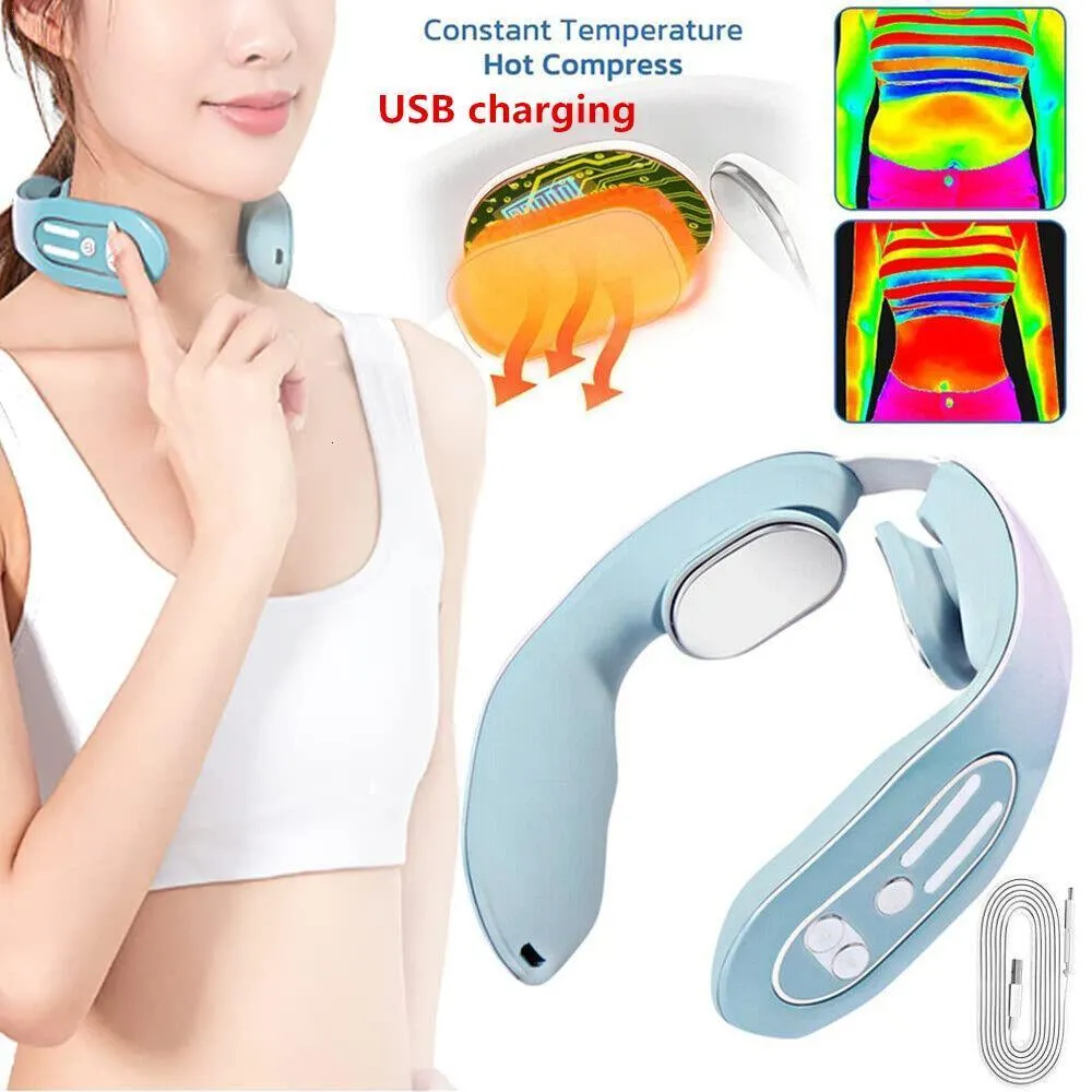 Back Massager EMS Neck Acupoints Lymfity Massage Device Intelligent With Heat Blue Design 230512