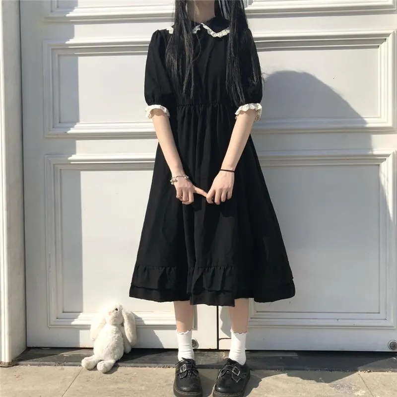 Kawaii Lolita Dress for Women - Autumn Black cute Black dresses casual with Doll Collar and Sleeves - Fairy Style Fashionable Clothing (230512)