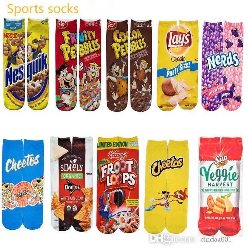 Männer Neuheit Socken Unisex Lustige 3D Socken Gedruckt Kartoffelchips Essen Verrückte Mädchen Benutzerdefinierte Lange Socken Strumpf für Frau 40 cm