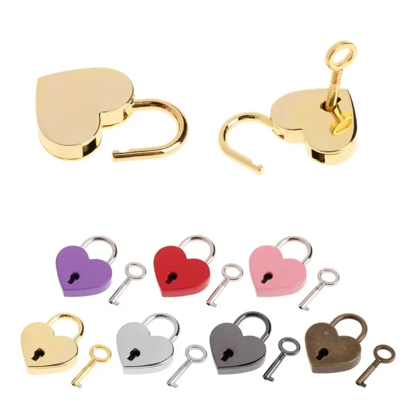 Serrures de porte poignées de cuisine forme de coeur Vintage métal Mini cadenas petit sac valise Lage boîte journal livre serrure à clé