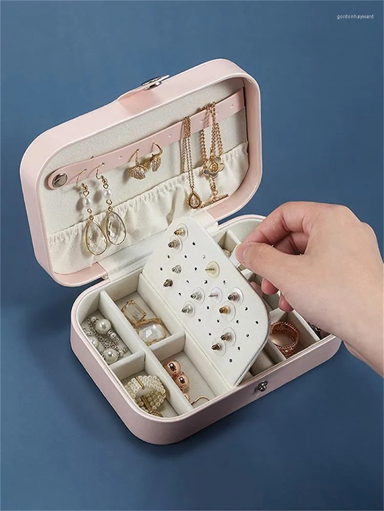 Sieradenzakken 2023 Draagbare doos Organizer Display Travel Carry Case Boxes Button Lederen opslag juweliers ketting oorbellen ringen