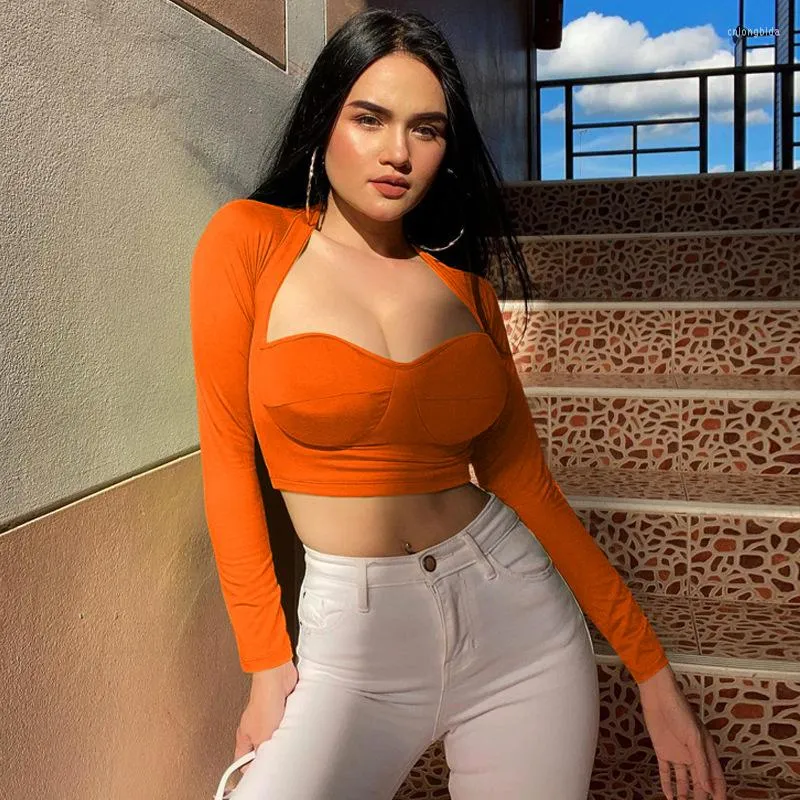 Long sleeve chest cut out top hot sale