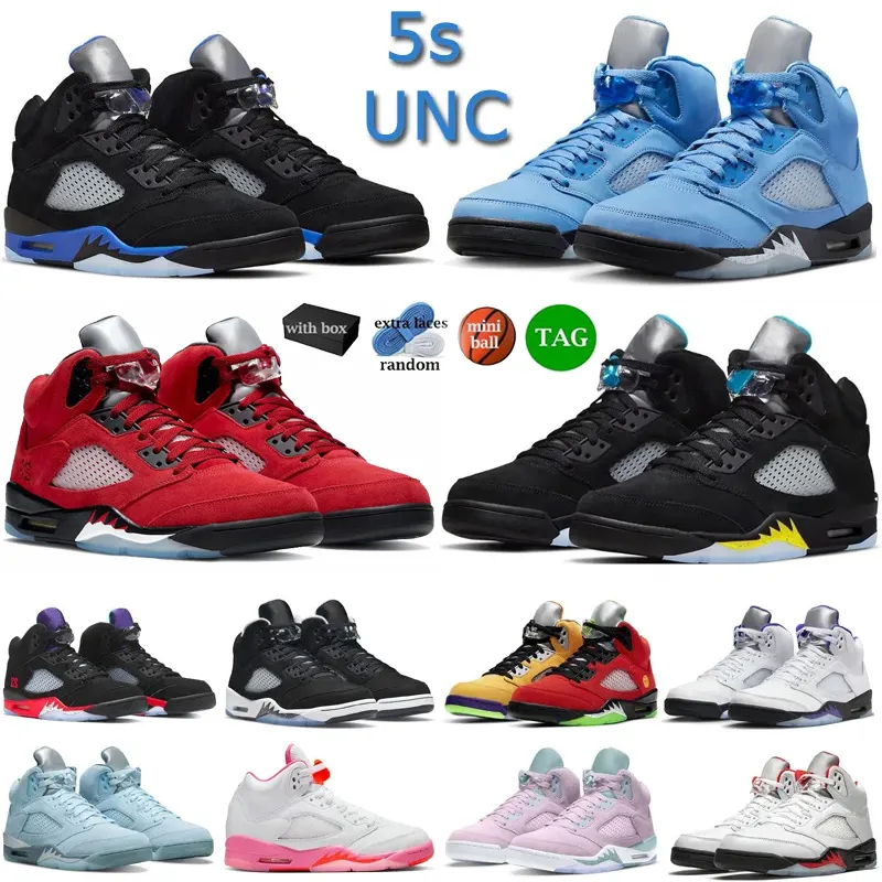 with box 5s Basketball shoes for men Jumpman 5 UNC Racer Blue Aqua Concord Green Bean Raging Red Stealth 2.0 Shattered Backboard Moonlight mens sports sneakers 36-47