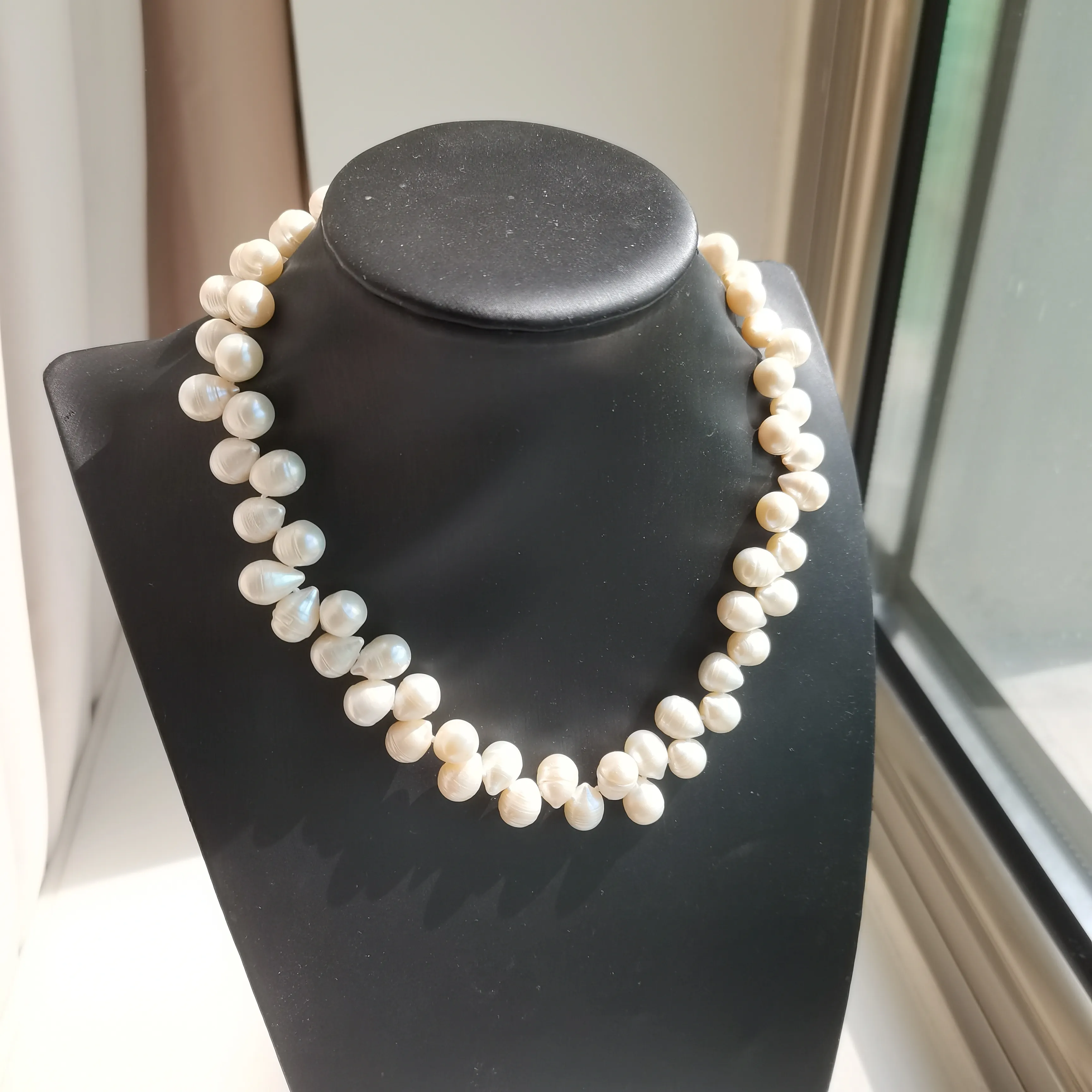 Hand knotted necklace natural 9-10mm white freshwater water drop shaped pearl for Women Jewelry 45cm