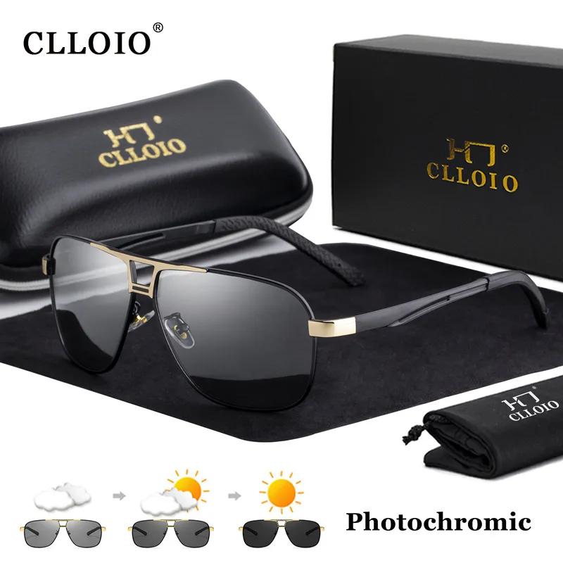 Óculos de sol Clloio 2023 quadrados Pochromic Polarized Sunglasses Men mudam de cor de sol, vidros -sol anti -Driving de Sol 230511