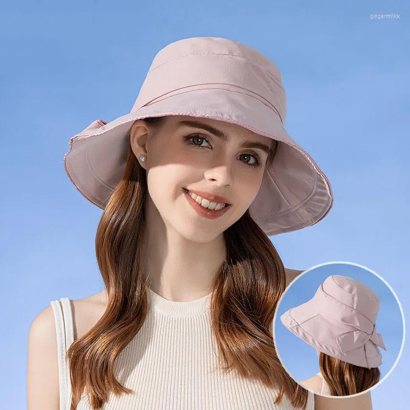 Wide Brim Hats Fashion Women's Panama Cap Summer UV Protection Sun Hat Bowknot Bucket For Female Outdoor Fisheman Beach Caps