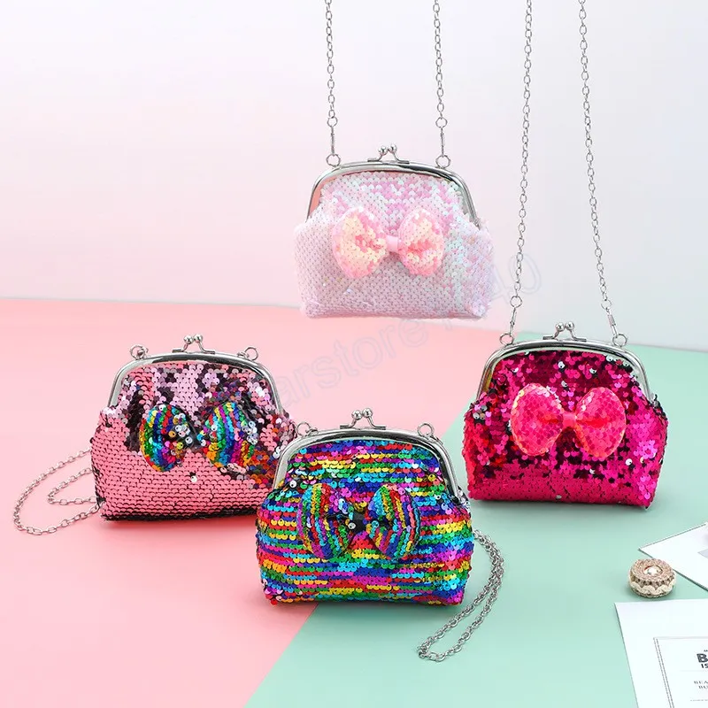 Girls Sequin Shoulder Bag 2024 Bowknot Coin Purse Diagonal Bag for Kindergarten Kids