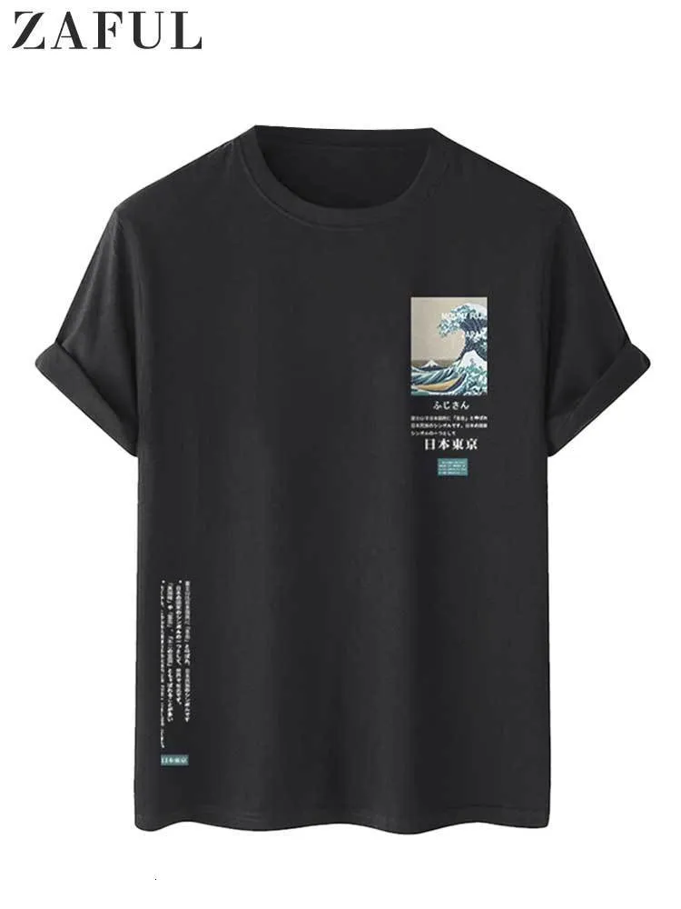 Camisetas de camisetas masculinas para homens Japaneses Impressa Sea Wave Graphic Mangas curtas Tees casuais de rua de rua casual Tops de algodão preto Z5077975 230512