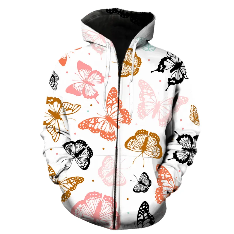 Utsökt tecknad fjärilsmönster dragkedja hoodies män kvinnor barn tröjor 3d tryck mode höst pullover kläder topps 012