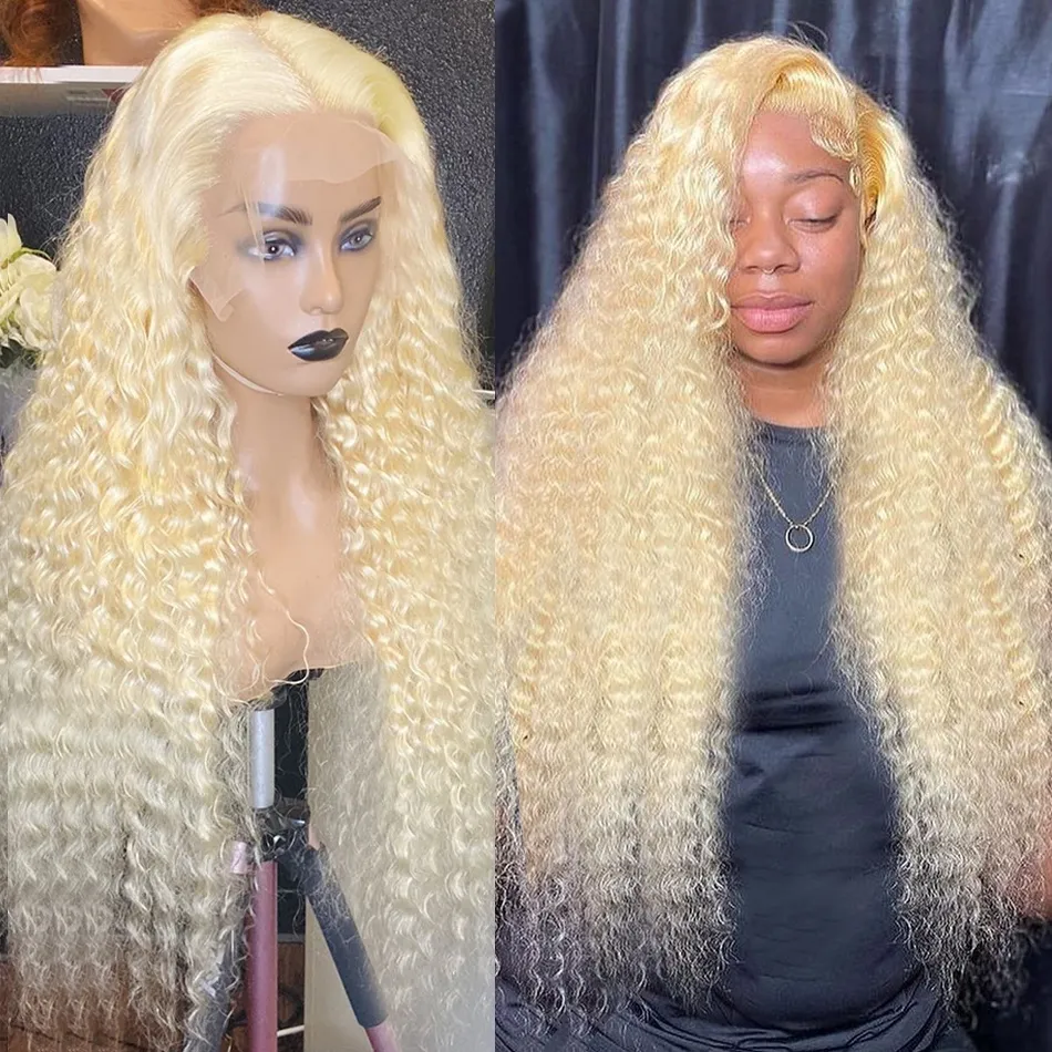 40 Inch 613 Honey Blonde Curly Lace Front Human Hair Wig Brazilian Deep Wave Colored Synthetic Frontal Wigs For Women Natural Hairline