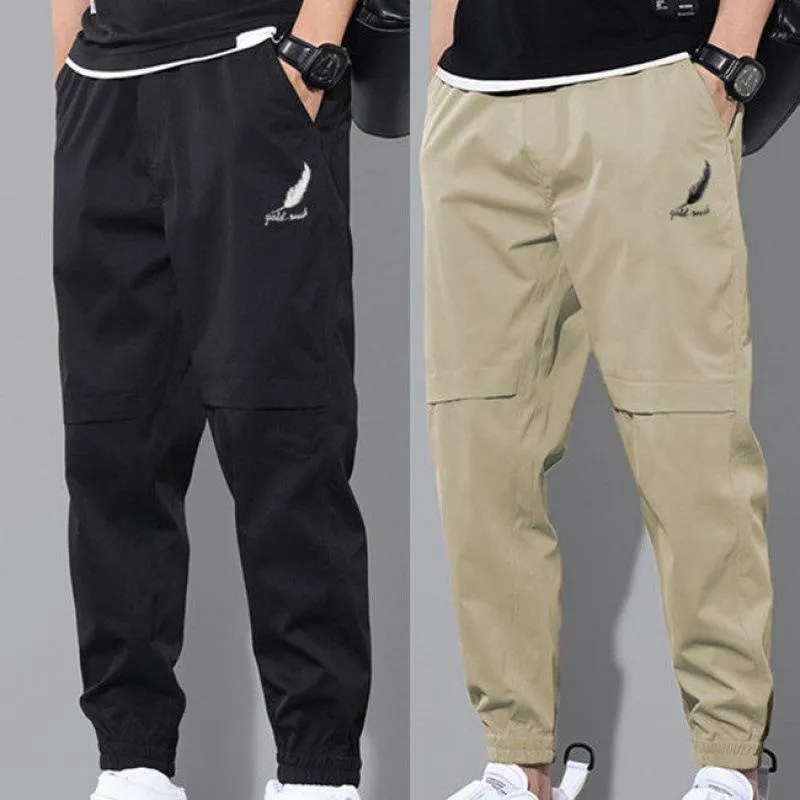 Calças de carga dos homens nova cintura elástica calças esportivas fino ajuste casual sweatpants para meninos calças esportivas ao ar livre roupas masculinas