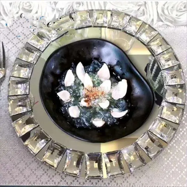 Party Decoration 8pcs) Luxury Royal Dinning Juveled Diamond Mirror Charger Plate With Rhinestone for Wedding Yudao1463
