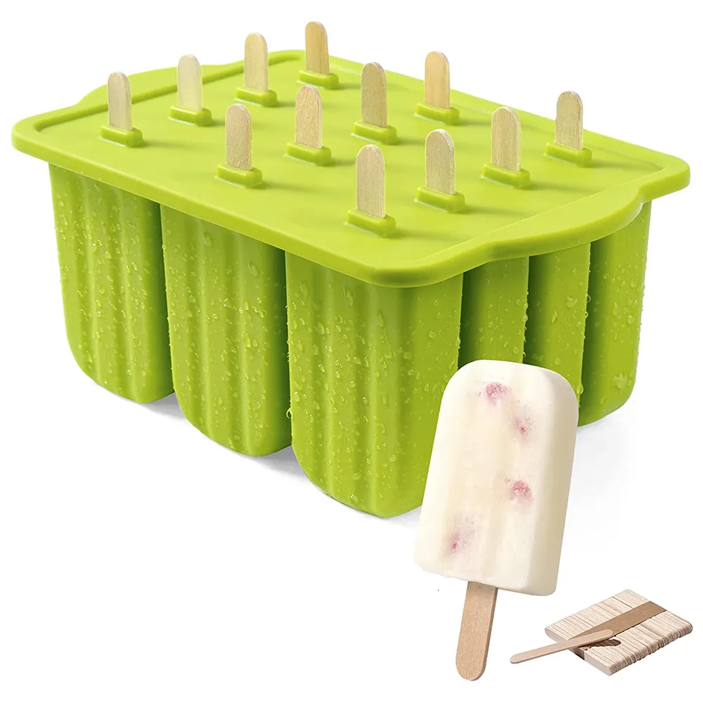 Ferramentas de sorvete Ups Ups Ice Cream Silicone Mold 12pcs Moldes de pipas de silicone de liberação de bpa de liberação fácil Moldes de fabricante de popsicle sem 50pcs Stick 230512