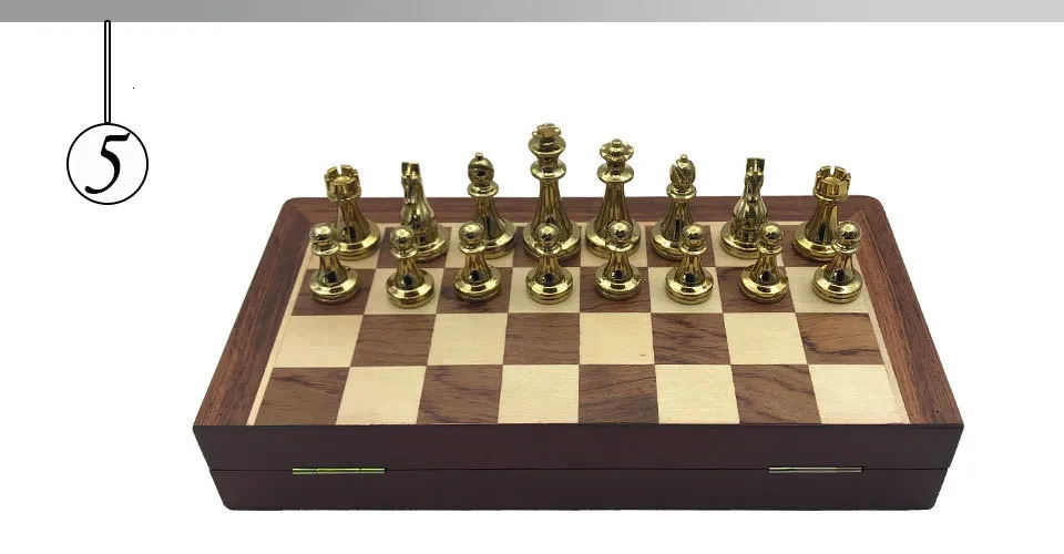 Easytoday Metal Glossy Golden And Silver Chess Pieces Solid Wooden Folding Chess Board High Grade Professional Chess Games Set (5)