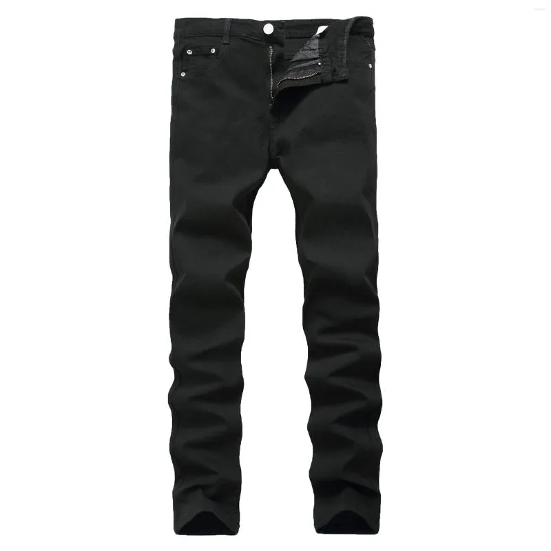 Jeans masculino moda europeia Estilo americano exausta homens de luxo calças de jeans masculinas Slim reto Deep Black Gentleman Tamanho 28-42 Flacks