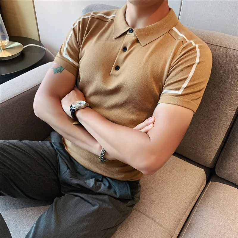 Herrpolos toppkvalitet Sommarmän Knitting Polo-skjortor/manlig smal fit Casual Ice Silk Fashion Polo Shirts/Man Tees Plus Size S-4XL 230512