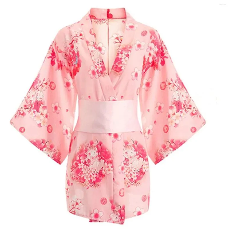 Etniska kläder japanska sakura kimono kostym frestelse enhetlig kul underkläder ihålig bowtie badrock outfit kvinnor plagg