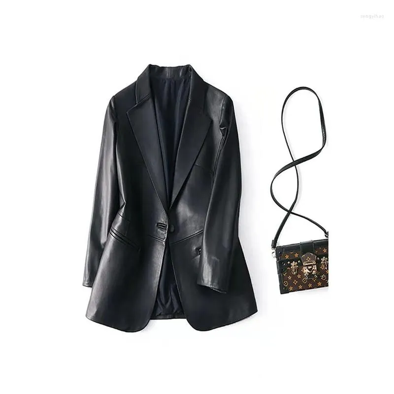 Couro feminino 2023 Primavera outono Blazer preto Mulheres de botão único Slim Fit Designer Plus Size Jackets Womens and Coats femme