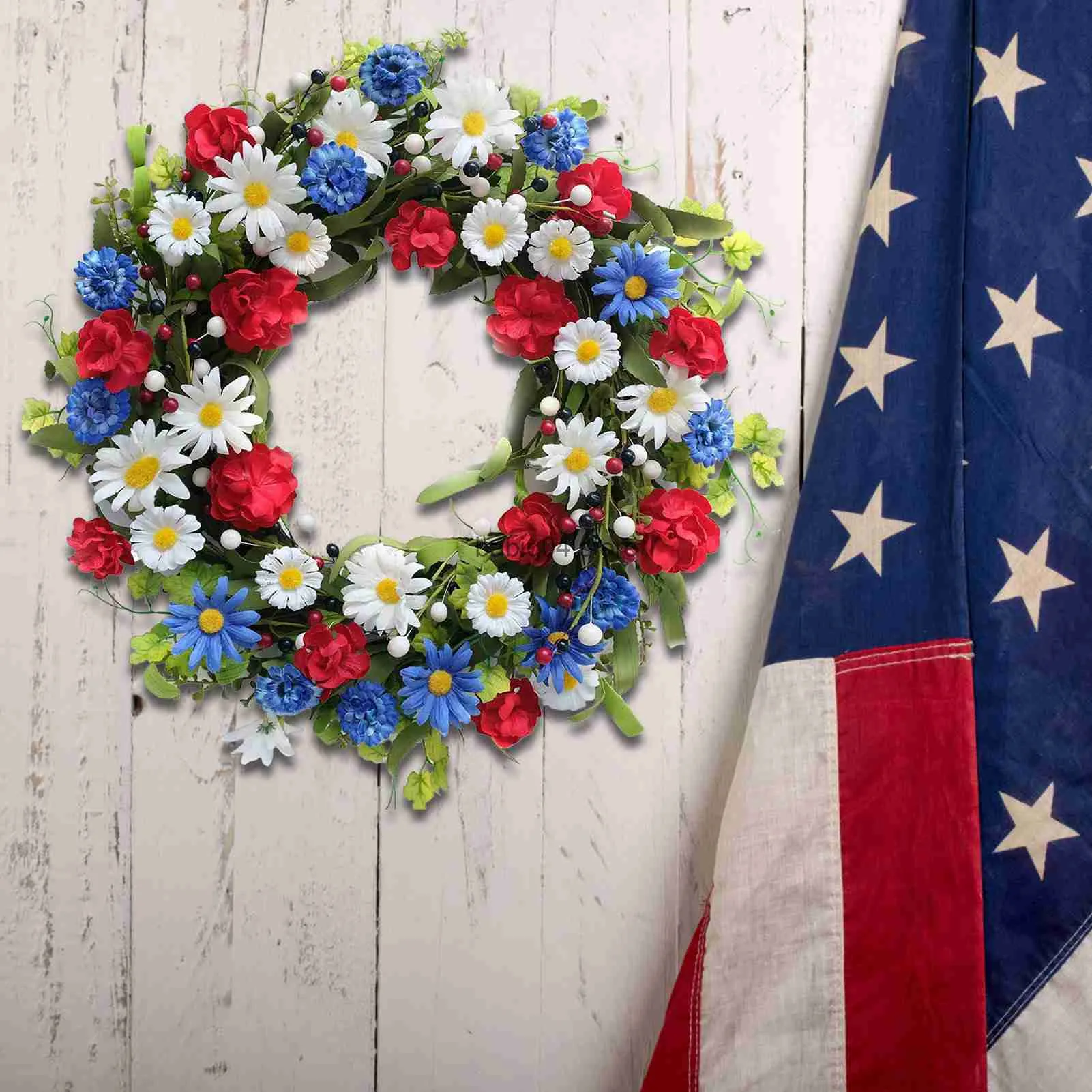 Couronnes de fleurs décoratives Couronne de fleurs drapeau américain couronne de fleurs décoration patriotique jour de l'indépendance décoration de la maison patriotique accessoires suspendus T230512