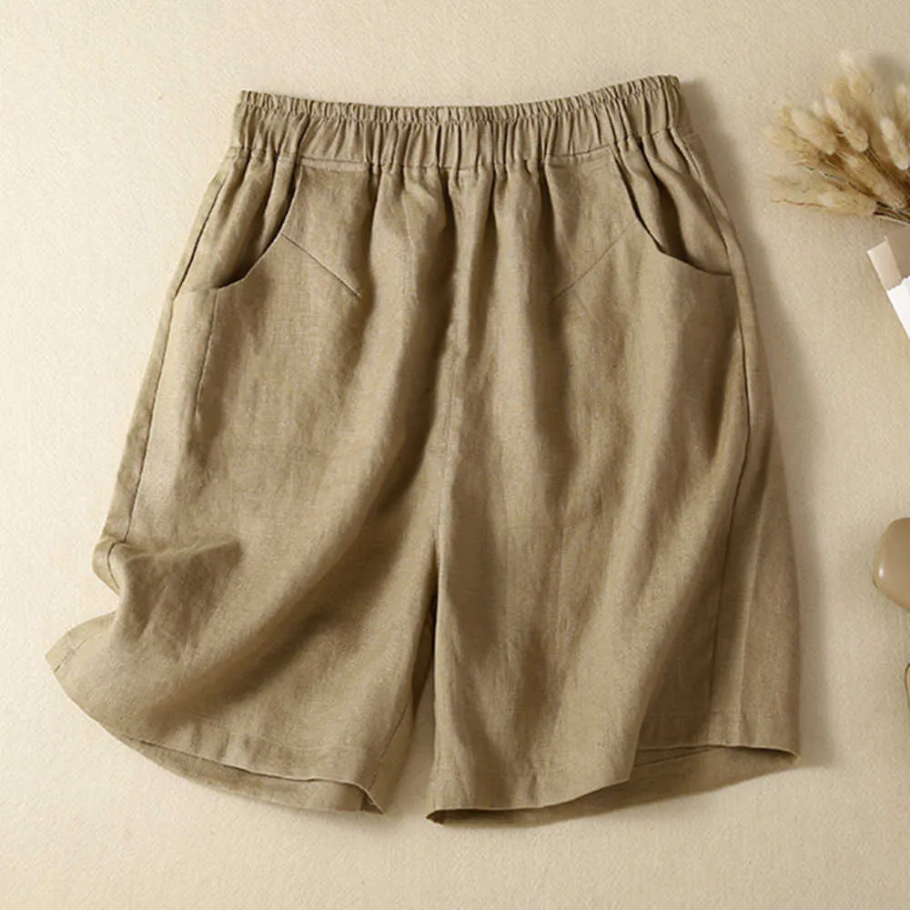 Shorts aus Baumwolle und Leinen für Mütter mittleren Alters, Sommerkleidung für dünne Leinenhosen für Damen, lässig, große Größe, Neu