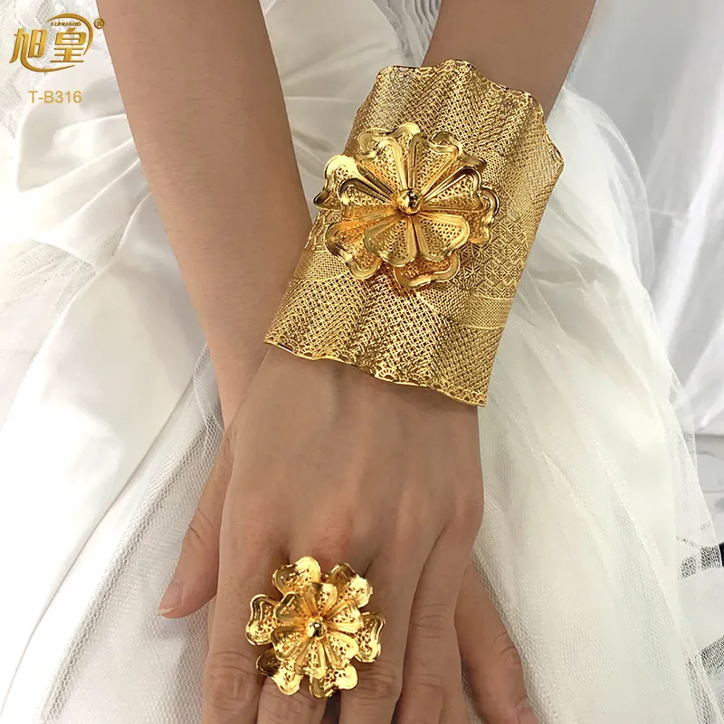 Pulseras con dijes XUHUANG brazaletes de oro chapados en India con anillo pulsera de boda para novia de Dubai regalos de joyeria venta al por