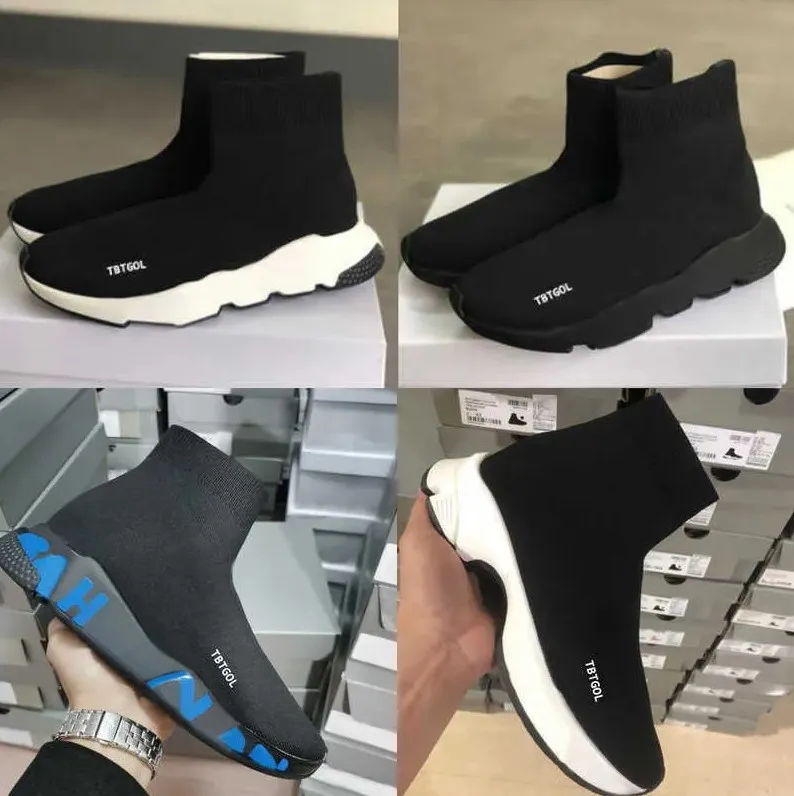 Sock Sapatos Sapatilhas Esportivas Homens Mulheres Botas Planas Running Trainer Bege Glitter Azul Graffiti Lace Up Triple Black White Clear Sole Tamanho 36-46 No017a