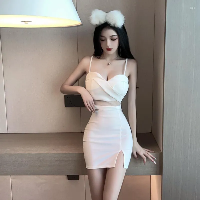 Casual Dresses #3082 Black White Pink Tight Dress Women Hollow Out Sexy V-neck Backless Short Female Party Night Spaghetti Strap