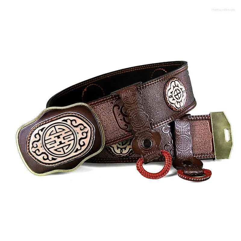 ファッションデザイナー Mens Mongolian Robe Belt Traditional First Layer Cowhide 小物