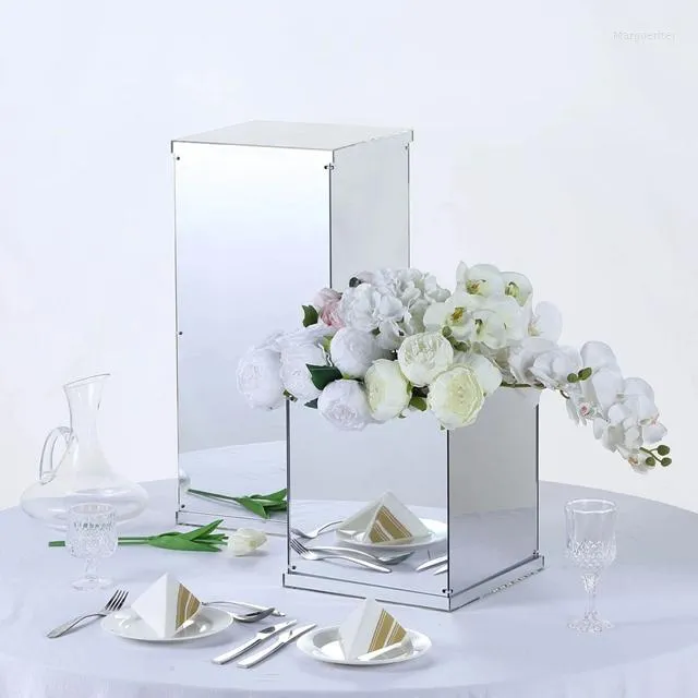 Party Decoration 10pcs)Gold Silver Mirror Square Acrylic Display Plinths Flower Stand Centerpieces Table Decor For Wedding Yudao447