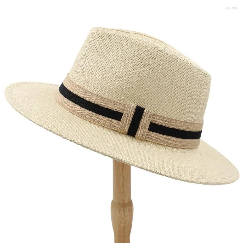 Men's Straw Boater Fedora Dress Hat – Vintage Style, Beige, Size 56-58cm