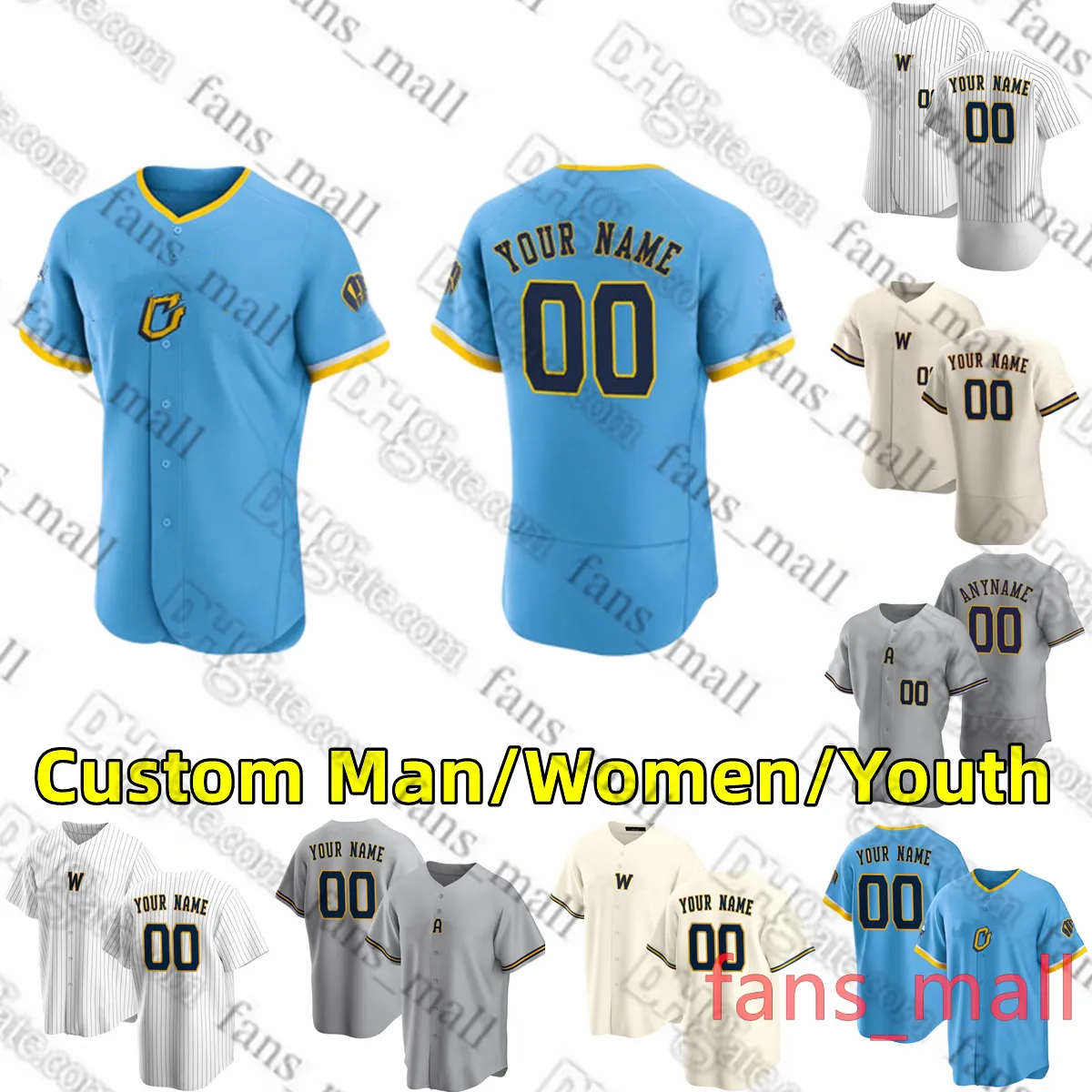 22 Christian Yelich S-6XL Custom Baseball Jersey 27 Willy Adames 18 Keston Hiura 11 Rowdy Tellez 13 Abraham Toro 12 Javy Guerra 19 Robin Yount William Contreras Jersey