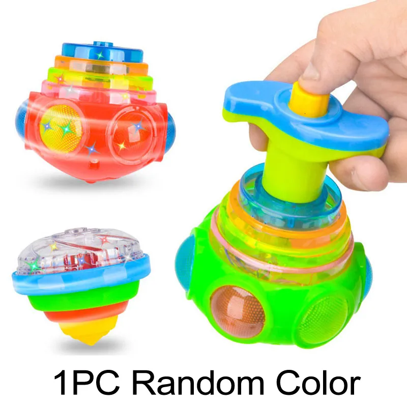 Round Luminous Spinning Top Toy With Music And Rotating Gyro Random Color Perfect