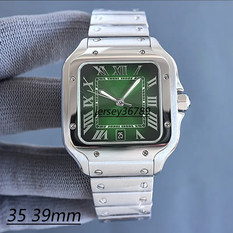 Orologi da uomo con serbatoio quadrato 39mm Gomma verde e acciaio inossidabile 904L Orologi meccanici Cassa Bracciale Orologio con data di moda Orologio da donna da uomo 35mm Montre De Luxe