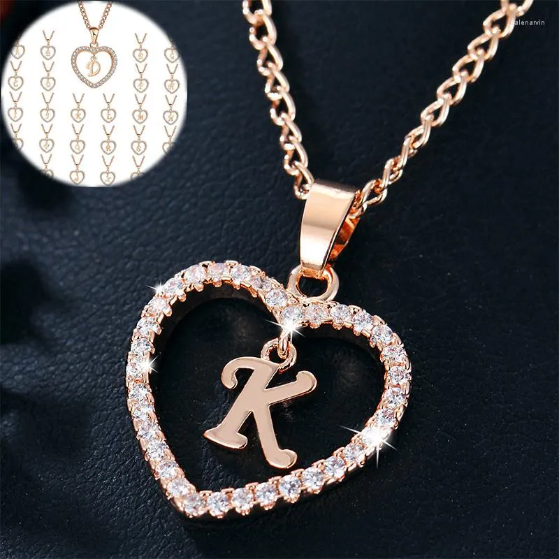 Chaînes En Acier Inoxydable Couple Pendentifs Ras Du Cou Zircon Amour Coeur Femmes Cou Chaîne 26 Lettre Collier Pour Femmes Bijoux