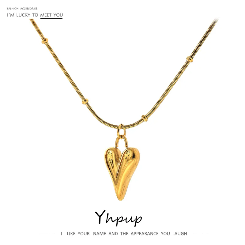 Yhpup tempérament coeur pendentif chaîne collier pour femmes en acier inoxydable élégant tour de cou 18 K bijoux étanche fête cadeau