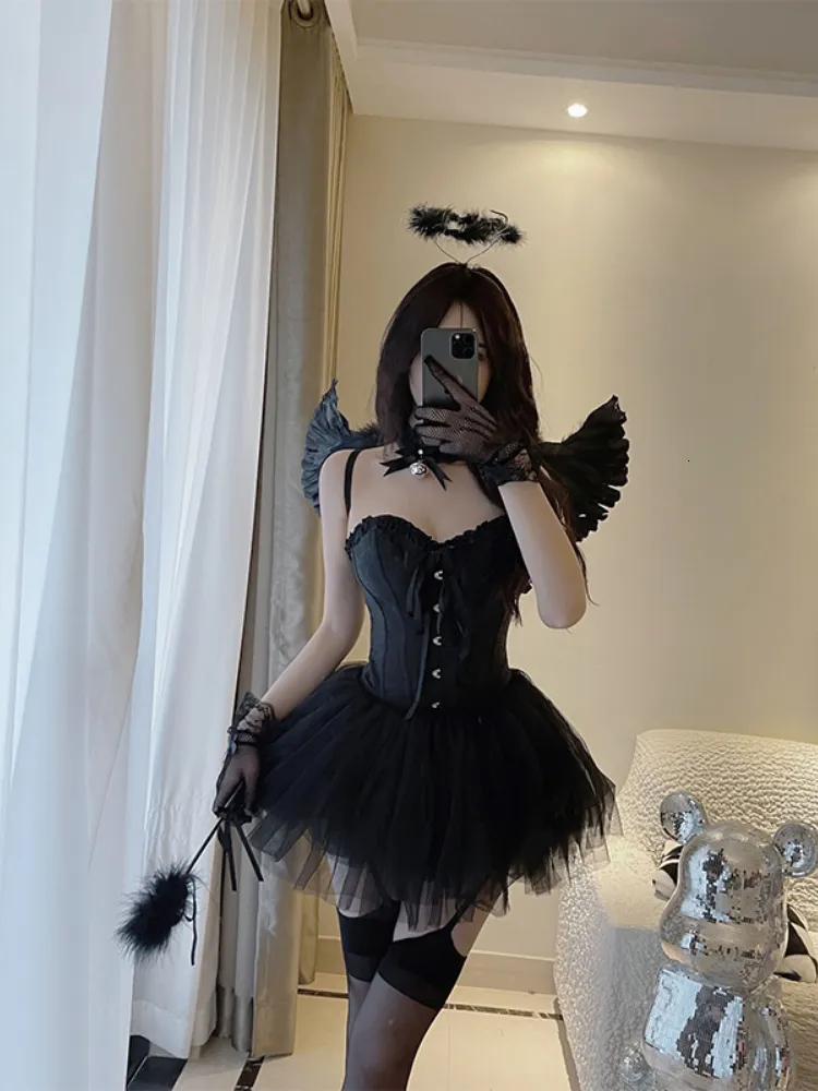 2 Piece Korean Sexy Fairy Costume for Women White V Neck Camisole Crop Top with Mesh Tutu Skirt Perfect for Halloween Party and Angel Cosplay