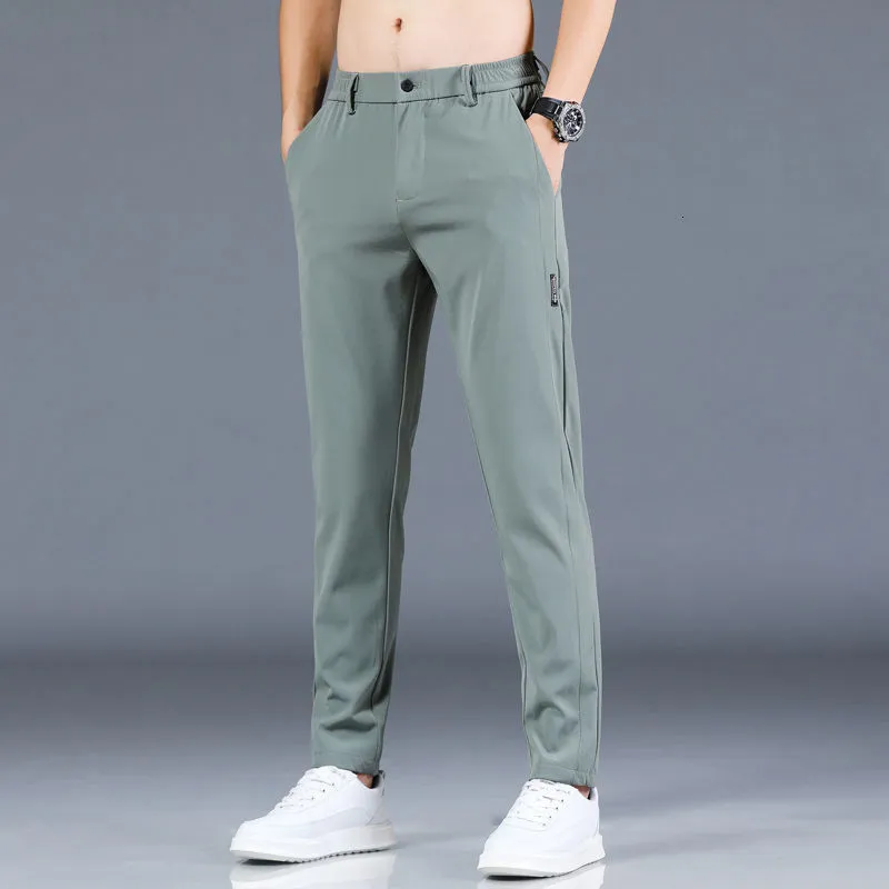 Herenbroek zomer heren casual broek mannen broeken casual mannelijke pant slank fit werk elastische taille groen grijs licht dunne koele broeken 28-38 230512