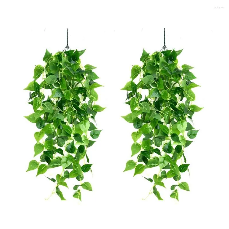 Flores decorativas 2 peças Plantas artificiais Ivy folhas verdes de casamento externo caseiro cesta de casca de casa pingente de varanda