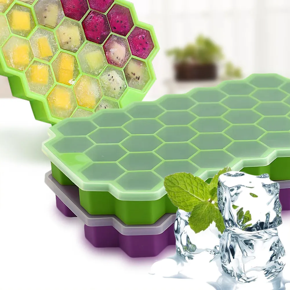 Ice Cream Tools Creative Honeycomb Maker Ice Cube Trays Silicone Ice Mold Cube Ice Mould Silicone Cubitera with Removable Lid Kitchen Gadgets 230512