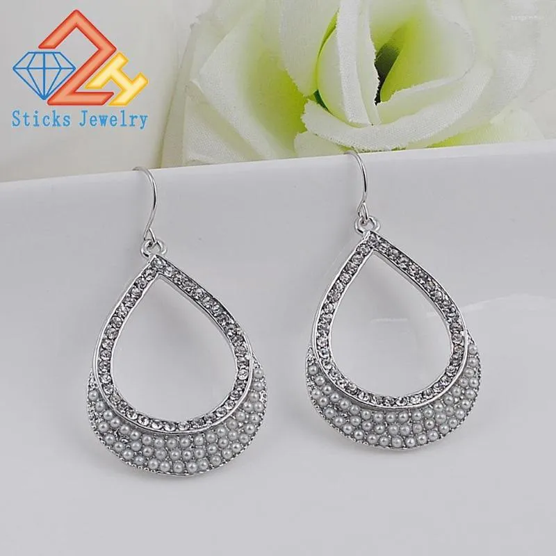 Boucles d'Oreilles Pendantes Perle Charme Strass Alliage de Zinc Dames Bâtons Bijoux Goutte Blanc Goutte