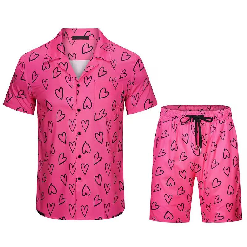 T -shirt mannen t -shirt shirts designer shirt shirt shorts set 2 -delige roze hartpatroon set heren kleurrijke korte mouw shorts strandbroek broek lichtgewicht cool pak