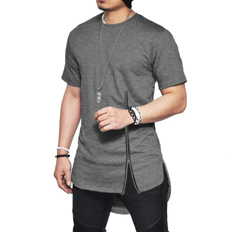 Wholesale Mens Hip Hop Solid Streetwear Tee With Mid Zip