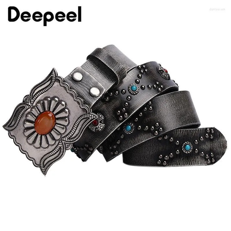 Cinture Deepeel 3,8 cm di larghezza Cintura in pelle con rivetti vintage Strato superiore Pelle bovina Cintura stile punk da uomo Cintura di design di lusso per Jean