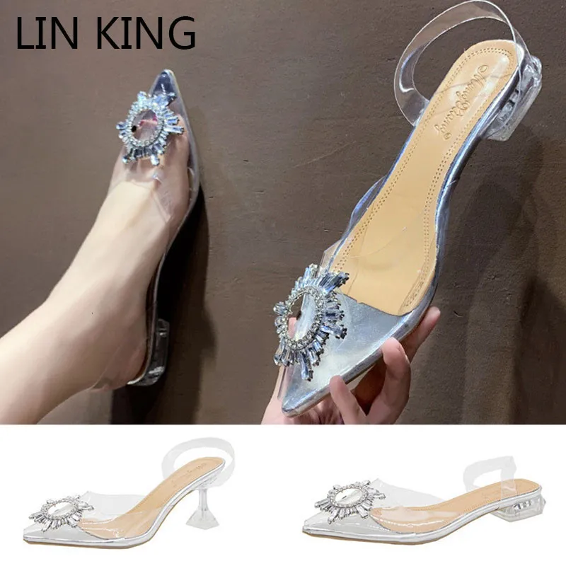 Sandálias lin king size grande mulher mulher transparente verão elegante sapatos de salto baixo