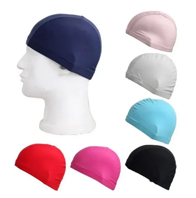 Mens Candy colors Swimming caps unisex Nylon Cloth Adult Shower Caps waterproof bathing caps solid swim hat