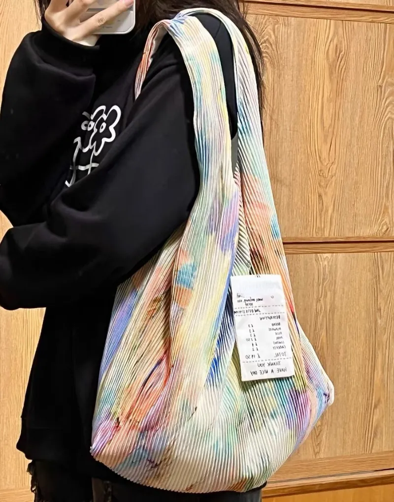 Thailand Niche Design Wybrand Plissee Tie Dyed Umhängetaschen Große Kapazität Farbverlauf Einkaufstasche