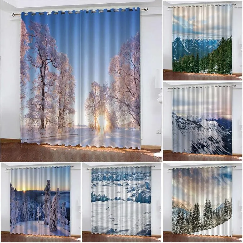 Rideau neige scène 3D impression rideaux beau paysage salon chambre rideaux en toile de fond