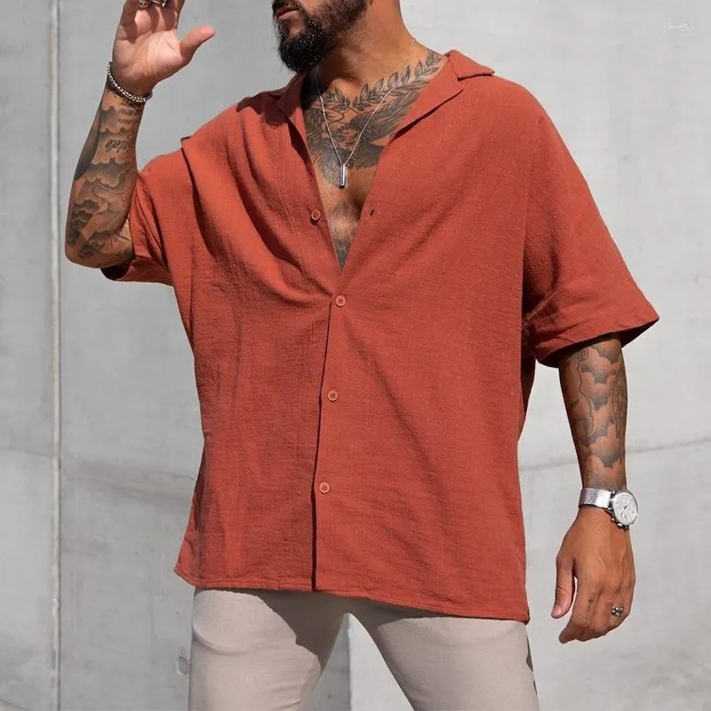 Summer 2023 Mens Short Sleeve Solid Color Dress Shirt Casual