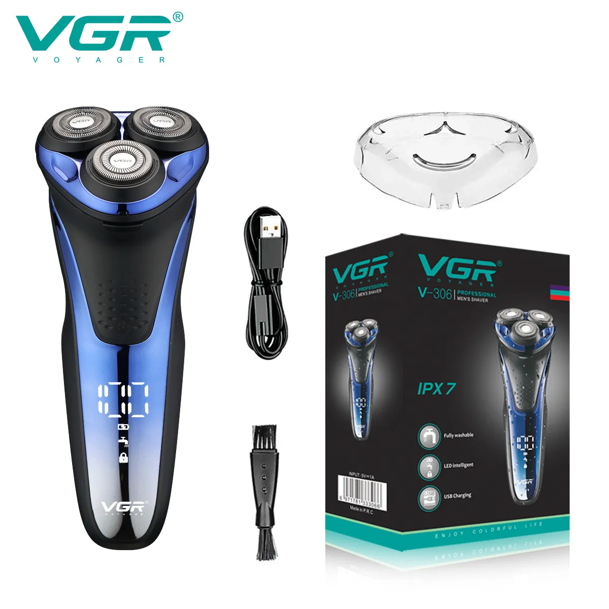 Barbeadores elétricos VGR Shaver Profissional Razor Razor Impermeável Trimer Rotary 3D Flutuante Rechargável para homens V306 230512