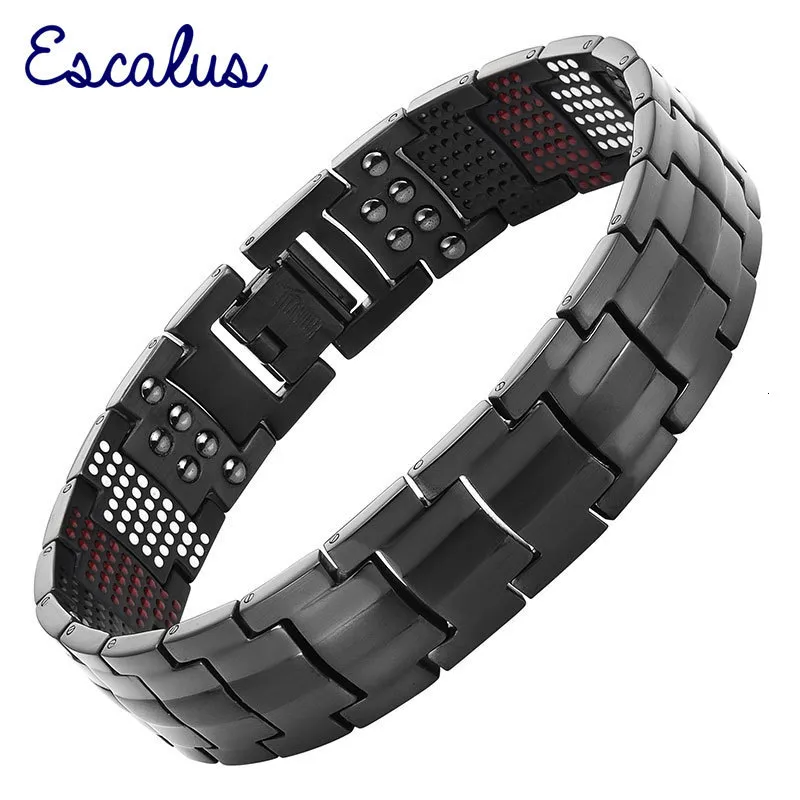 Chain Escalus Mens Black Pure Magnetic Armband för män 4in1 Magneter Negativa joner Germanium Health Armband Smycken 230511